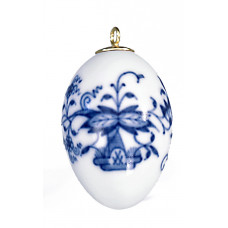 Miniatur-Ei, Zwiebelmuster, kobaltblau, wei&szlig;er Rand, H 4,5 cm