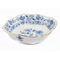 Sch&uuml;ssel, eckig, Zwiebelmuster, kobaltblau, Goldrand, L 21 cm