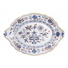 Schale zu 00028, Zwiebelmuster, kobaltblau, rot- und goldschattiert, Goldrand, 43 cm