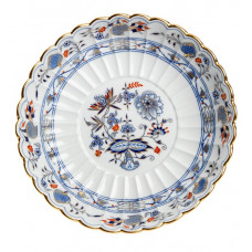 Beilageschale rund,gemuschelt, Zwiebelmuster, kobaltblau, rot- und goldschattiert, Goldrand, ø 16,5 cm
