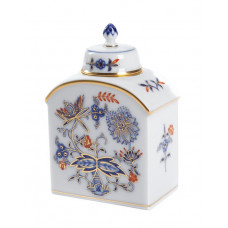 Teedose, Zwiebelmuster, kobaltblau, rot- und goldschattiert, Goldrand, H 9,5 cm