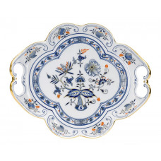 Platte, Zwiebelmuster, kobaltblau, rot- und goldschattiert, Goldrand, 27x30 cm