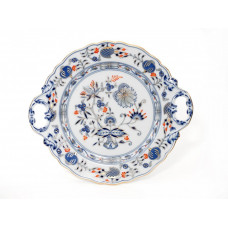 Platte m.H., Zwiebelmuster, kobaltblau, rot- und goldschattiert, Goldrand, L 30 cm