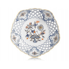 Schale, durchbr., Zwiebelmuster, kobaltblau, rot- und goldschattiert, Goldrand, ø 18 cm