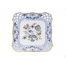 Schale, durchbr., Zwiebelmuster, kobaltblau, rot- und goldschattiert, Goldrand, L 18,5 cm