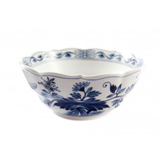 Sch&uuml;ssel, rund, Zwiebelmuster, reich, schieferblau, wei&szlig;er Rand, 18 cm