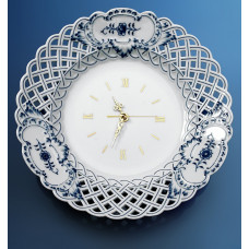 Wanduhr, Zwiebelmuster, kobaltblau, Zifferblatt gold, weißer Rand