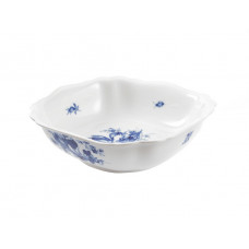 Sch&uuml;ssel, eckig, Deutsche Blume, kobaltblau, wei&szlig;er Rand, L 21 cm