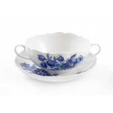 Suppentasse m.U., Deutsche Blume, kobaltblau, weißer Rand, V 0,35 l