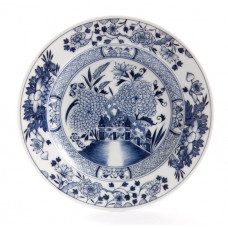 Teller, Chrysanthemenmuster, schieferblau, weißer Rand, ø 19 cm