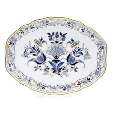 Platte, oval, F&auml;chermuster, kobaltblau, rot- und goldschattiert, Goldrand, 37 cm