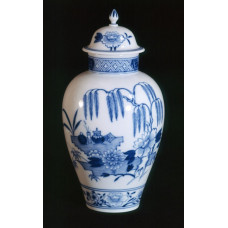 Vase, Chinesisches Weidenmuster, kobaltblau, weißer Rand, H 24,5 cm