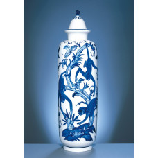 Vase, Hangelnde und springende Affen nach Hugo Alexander Stein, kobaltblau, H 48,5 cm