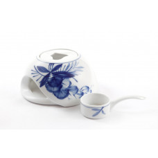 Stövchen Wellenspiel, Robinie, kobaltblau, weißer Rand, ø 16 cm