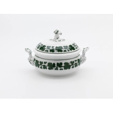 Terrine, rund mit Schnörkel, Voller grüner Weinkranz, weißer Rand, V 2,25 l