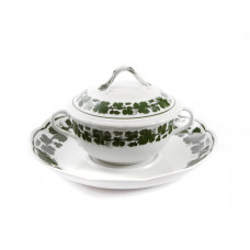 Suppennapf 3tlg., Voller grüner Weinkranz, weißer Rand, 0,35 l