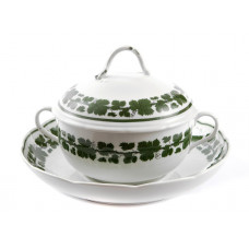 Suppennapf 3tlg., Voller grüner Weinkranz, weißer Rand, 0,70 l