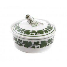 Butterdose 2-teilig, Voller grüner Weinkranz, weißer Rand, 11 cm