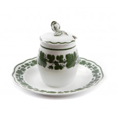 Senfgefäß, Voller grüner Weinkranz, weißer Rand, V 0,18 l