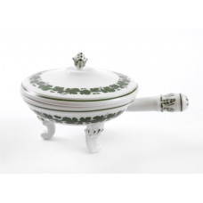 Tiegel, 2-teil., Voller grüner Weinkranz, weißer Rand, 12 cm