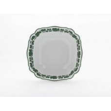 Sch&uuml;ssel, eckig, Voller gr&uuml;ner Weinkranz, wei&szlig;er Rand, L 26 cm