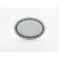 Beilageschale oval, Voller grüner Weinkranz, weißer Rand, 29 cm