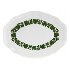 Platte, oval, Voller gr&uuml;ner Weinkranz, wei&szlig;er Rand, 43 cm