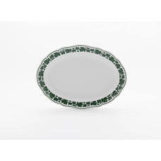 Platte, oval, Voller gr&uuml;ner Weinkranz, wei&szlig;er Rand, L 28,5 cm