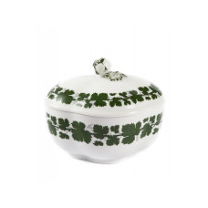 Zuckerdose, oval, Voller grüner Weinkranz, weißer Rand, 14 cm