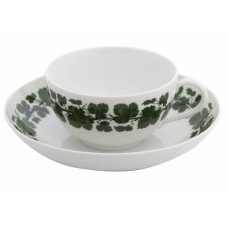 Milchkaffeetasse, Voller grüner Weinkranz, weißer Rand, H 10 cm