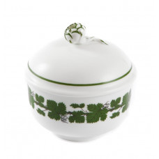Zuckerdose, Voller grüner Weinkranz, weißer Rand, 9 cm