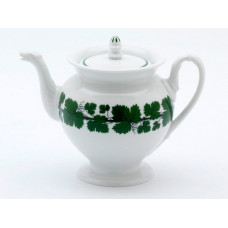 Teekanne, Voller grüner Weinkranz, weißer Rand, 0,85 l