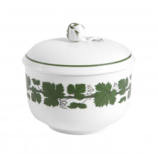 Zuckerdose, Voller grüner Weinkranz, weißer Rand, 12 cm