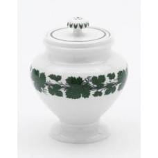 Zuckerdose, Voller grüner Weinkranz, weißer Rand, 8,5 cm