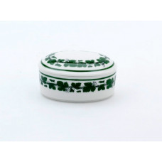 Dose, Voller grüner Weinkranz, weißer Rand, 8x6 cm