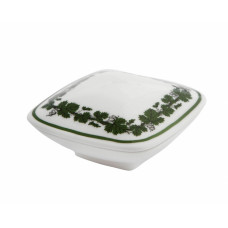 Dose, Voller grüner Weinkranz, weißer Rand, 7,5x7,5 cm
