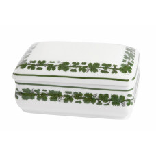 Dose, Voller grüner Weinkranz, weißer Rand, 12,5x8,5 cm