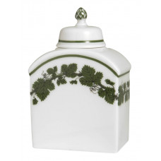 Teedose, Voller grüner Weinkranz, weißer Rand, H 9,5 cm