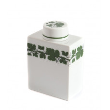 Teedose, Voller grüner Weinkranz, weißer Rand, H 10,9 cm