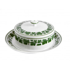 Käsedose, Voller grüner Weinkranz, weißer Rand, 10,5 cm