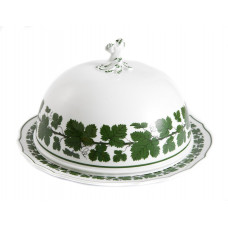 Käsedose, Voller grüner Weinkranz, weißer Rand, 18,5 cm