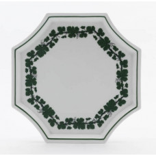 Platte,achteckig, Voller gr&uuml;ner Weinkranz, wei&szlig;er Rand, L 21 cm