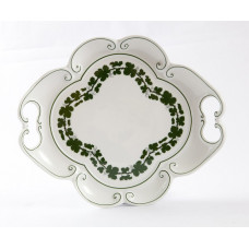 Platte, Voller gr&uuml;ner Weinkranz, wei&szlig;er Rand, 27x30 cm