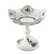 Schale auf Fu&szlig; durchbrochen, Voller gr&uuml;ner Weinkranz, wei&szlig;er Rand, 22 cm