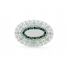 Schale,durchbr. oval, Voller grüner Weinkranz, weißer Rand, 25x17 cm