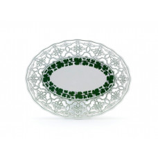 Schale,durchbr. oval, Voller grüner Weinkranz, weißer Rand, 30x23 cm