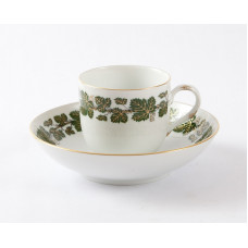 Kaffeetasse m.U., Voller grüner Weinkranz, Goldadern, Goldrand, 0,2 l