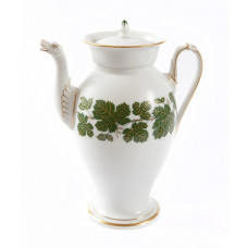 Kaffeekanne, Voller grüner Weinkranz, Goldadern, Goldrand, 1 l