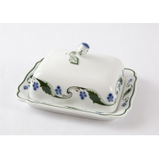 Butterdose 2-teilig, Mahonienranke, grün, Früchte, blau, weißer Rand, L 16,5 cm