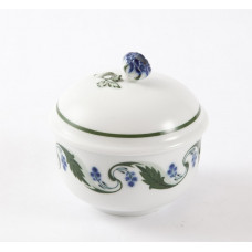 Zuckerdose, Mahonienranke, grün, Früchte, blau, weißer Rand, 9 cm